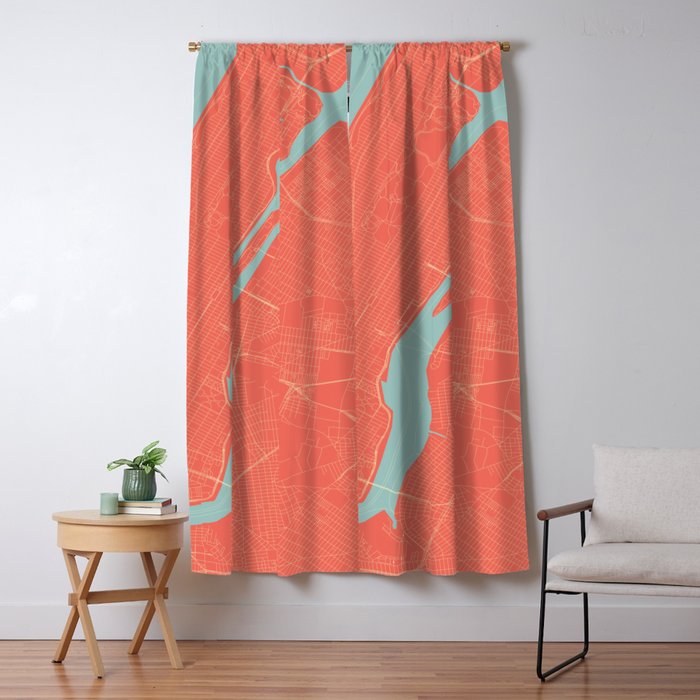 New York City Map In Coral Pink Manhattan Blackout Curtain By