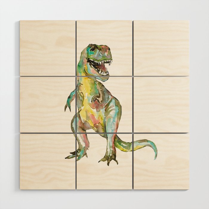 T-rex dinosaur painting watercolour  Wood Wall Art