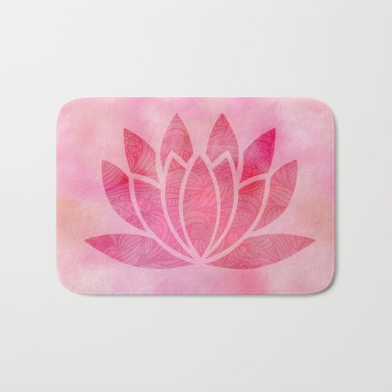 Zen Watercolor Lotus Flower Yoga Symbol Bath Mat
