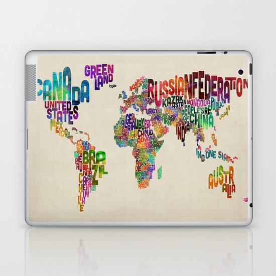 Typography Text Map of the World Laptop & iPad Skin