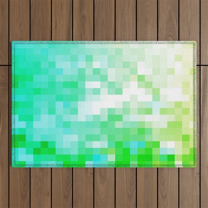 geometric pixel square pattern abstract background in green blue Outdoor Rug