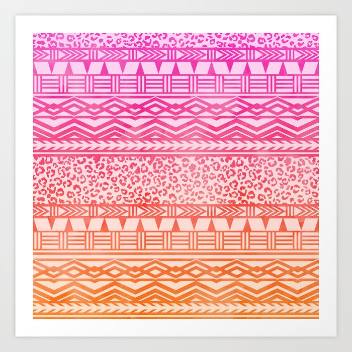 Modern pink ombre watercolor aztec leopard pattern Art Print