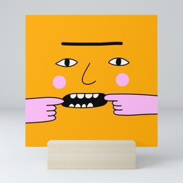 yellow super funny face smirking Mini Art Print