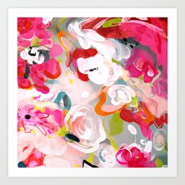 Dream flowers in pink rose floral abstract art Art Print