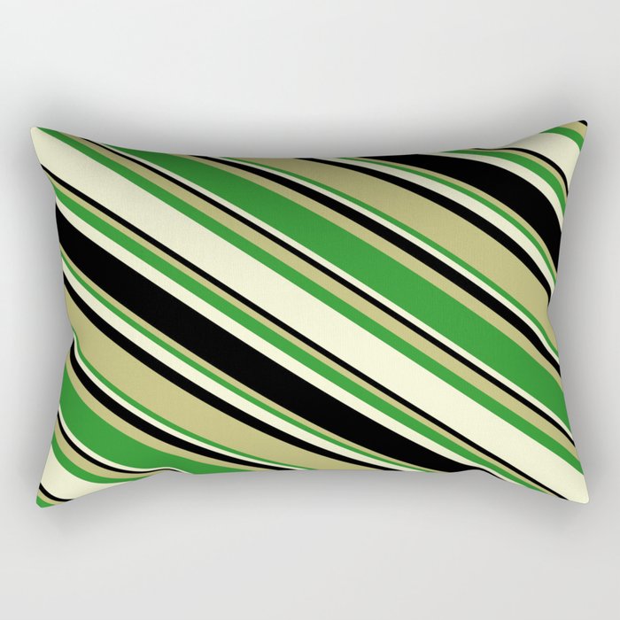Dark Khaki, Forest Green, Light Yellow, and Black Colored Pattern of Stripes Rectangular Pillow