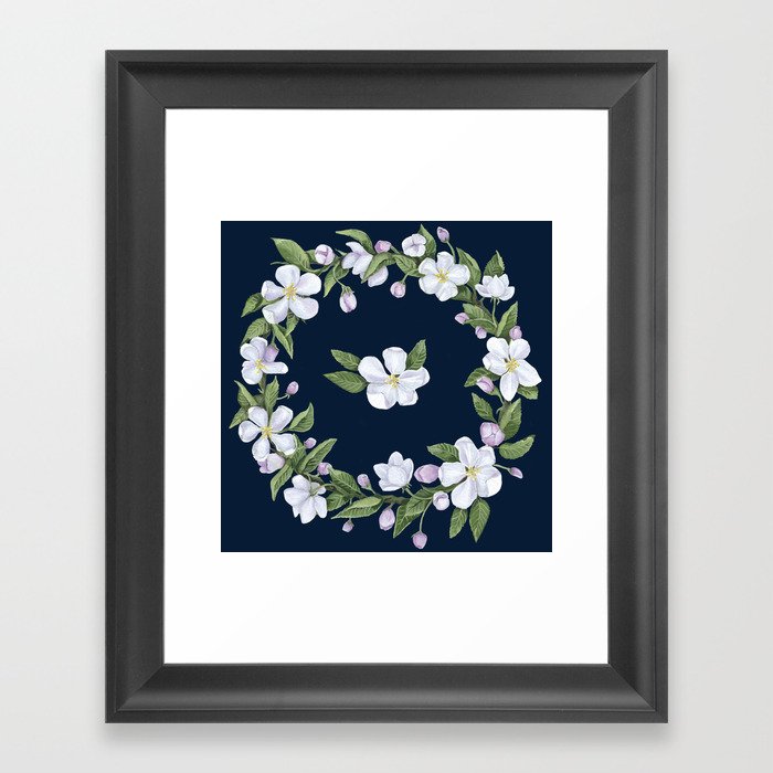 Apple blossom on blue Framed Art Print