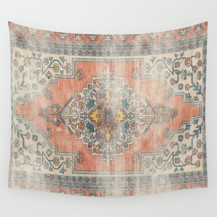 turkish floral - orange & teal Wall Tapestry