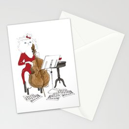 1004 Cello Cat Stationery Cards | Kitty, Ink, Symphony, Kitten, Girly, Cello, Furry, Persian, Blueeyes, Illustration 