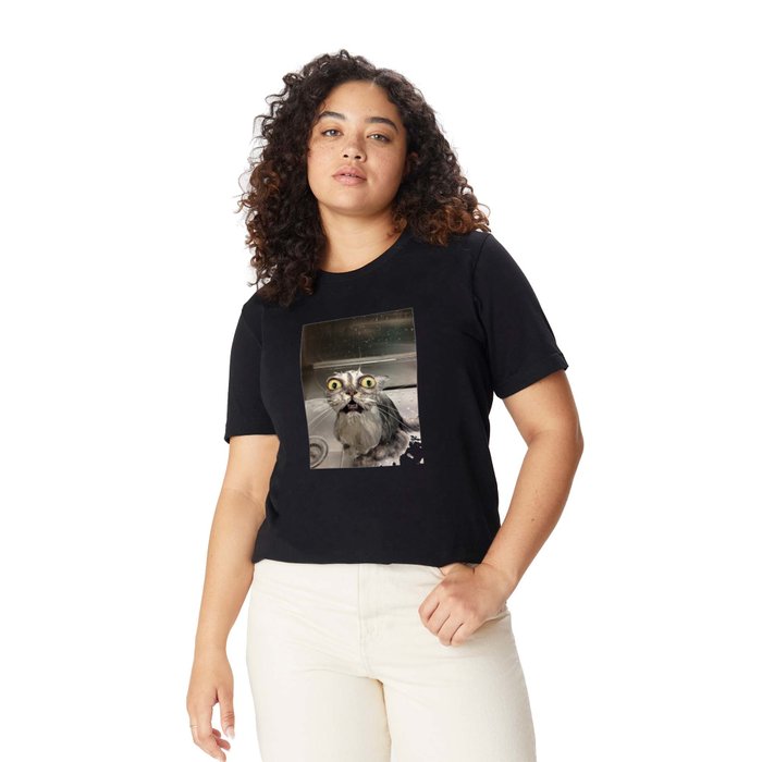 Society6 Graphic T Shirt Graphic T Shirt Reddit Wet Cat by Kittyhatesit Creme Body with Light Navy Trim Large Ringer T shirts Full Front Graphic