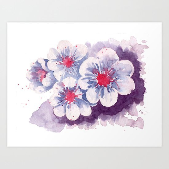 Watercolor cherry blossoms Art Print