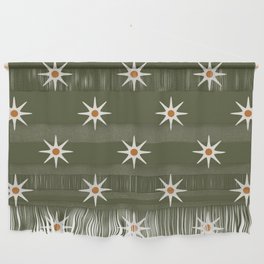 Atomic mid century retro star flower pattern in olive green background Wall Hanging