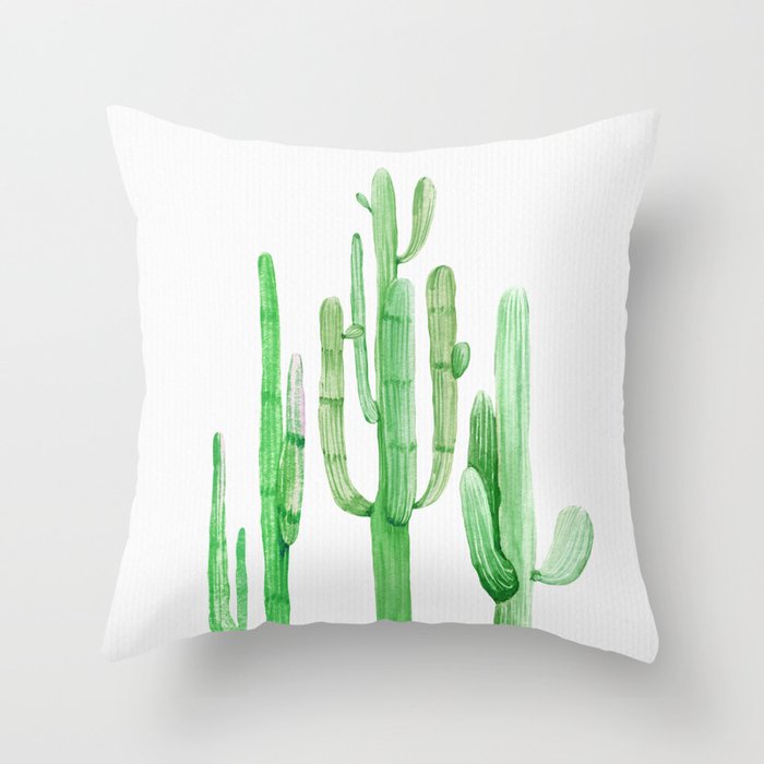 Three Amigos Cacti Green Throw Pillow