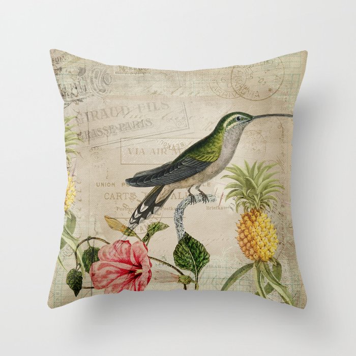 Vintage Bird And Pineapple Throw Pillow