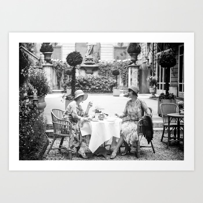 Garden Tea Party, Black and White Vintage Art Art Print