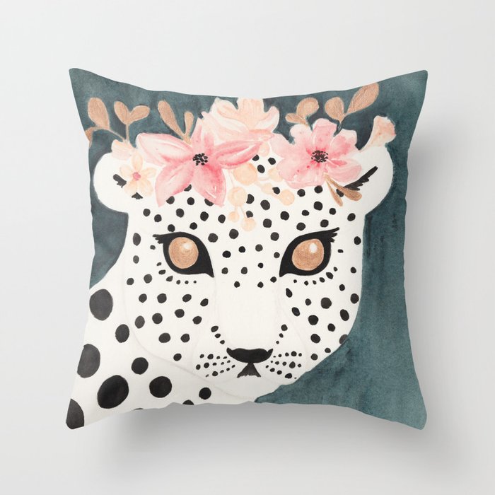 Flower Crown Leopard Throw Pillow