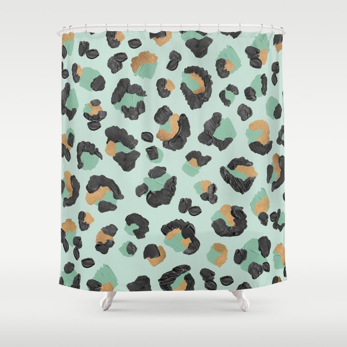 Leopard Print Mint Amp Rose Gold Shower Curtain By Catcoq