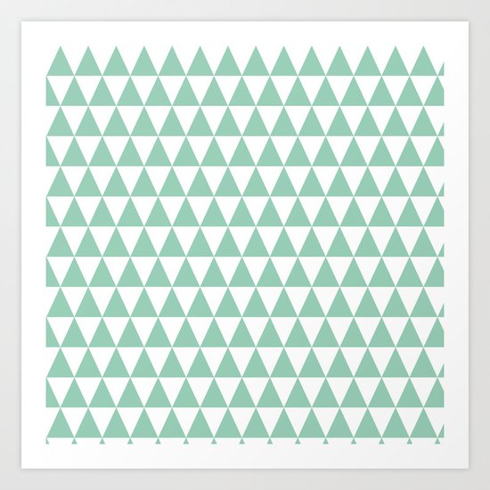 Green Mint and White Triangle Pattern Art Print