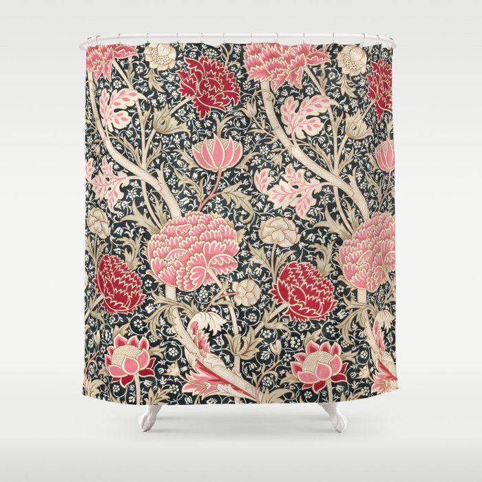 Vintage William Morris Cray Pink Floral Shower Curtain