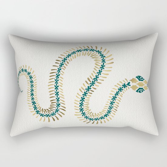Snake Skeleton – Emerald & Gold Rectangular Pillow