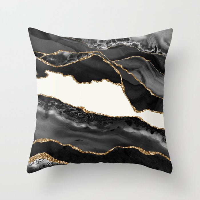 In the Mood Black and Gold Agate Throw Pillow