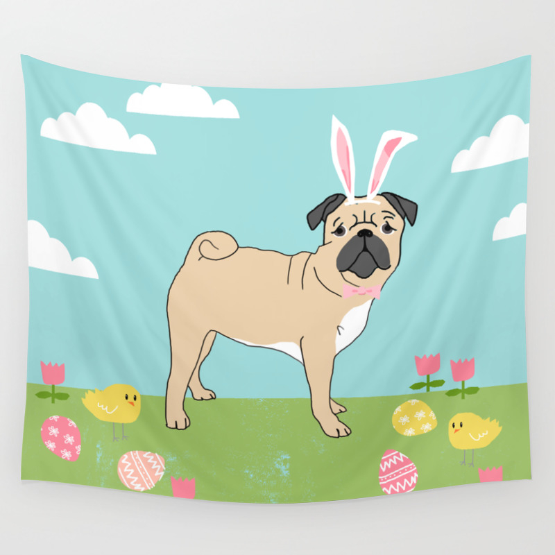 Pug Easter Dog Breed Pet Pattern Rescue Dog Pugs Lovers Spring Easter Eggs Wall Tapestry By Pugworld Society6