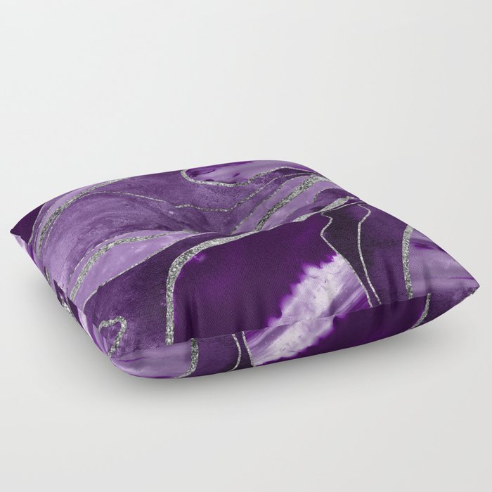 Purple Marble Agate Silver Glitter Glam #1 (Faux Glitter) #decor #art #society6 Floor Pillow