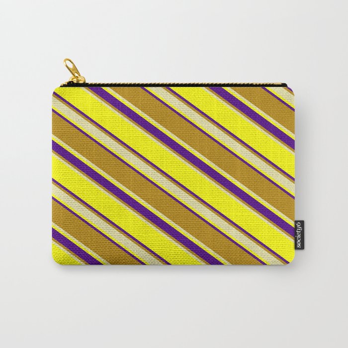 Yellow, Indigo, Dark Goldenrod, and Pale Goldenrod Colored Stripes/Lines Pattern Carry-All Pouch