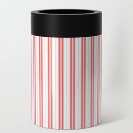 Apple Red and White Narrow Vintage Provincial French Chateau Ticking Stripe Can Cooler