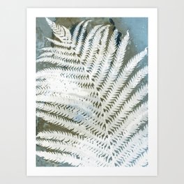 Blue and Brown Fern Leaf 2 Botanical Watercolor Painting Art Print