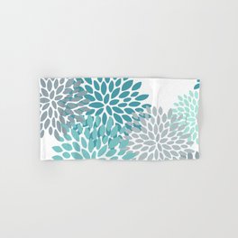 Floral Pattern, Aqua, Teal, Turquoise and Gray Hand & Bath Towel