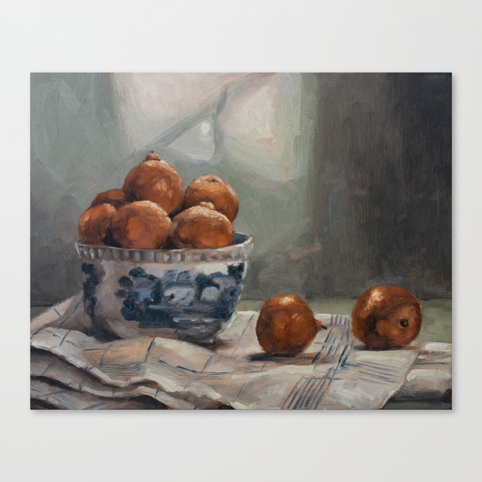 clementines in a transferware bowl (1) Canvas Print