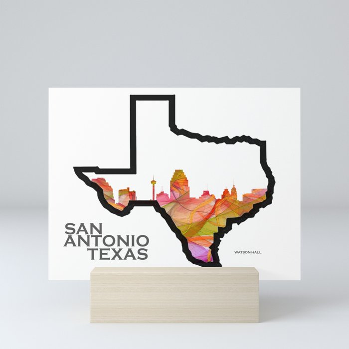 Texas State Map with San Antonio Skyline Mini Art Print