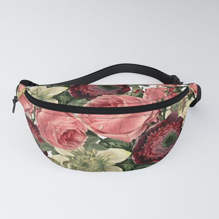 Vintage & Shabby Chic - Pink and Red Roses Retro Flower Garden Pattern Fanny Pack