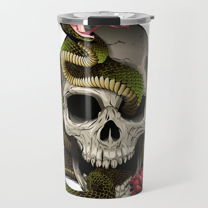 skull snake and roses Travel Mug