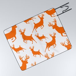 Deer Silhouette Pattern Hunt Blaze Orange Outdoors Rustic Country Picnic Blanket