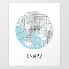 Tampa City Map of Florida, USA - Circle Art Print