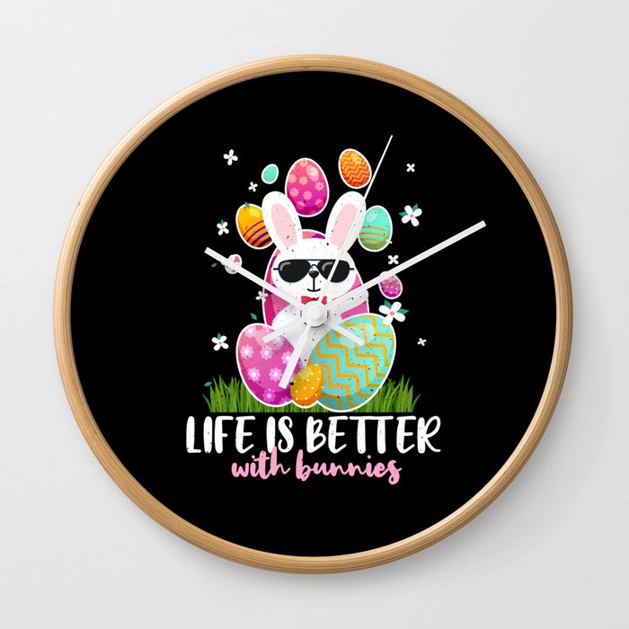 Life Better Kawaii Cute Bunny Egg Easter Sunday Wall Clock