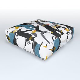 We love penguins // black white grey dark teal yellow and coral type species of penguins (King, African, Emperor, Gentoo, Galápagos, Macaroni, Adèlie, Rockhopper, Yellow-eyed, Chinstrap) Outdoor Floor Cushion