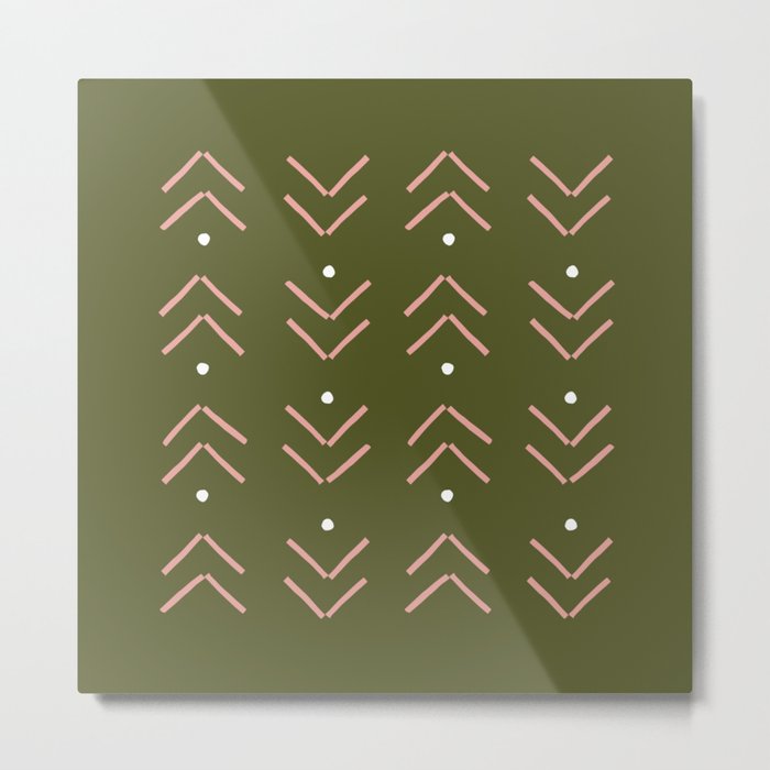 Arrow Lines Pattern in Olive Green and Rose Gold Metal Print