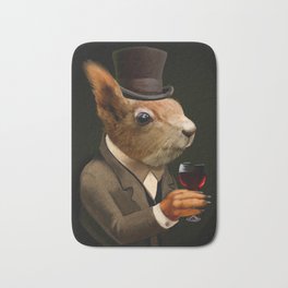 Sophisticated Pet -- Squirrel in Top Hat with glass of wine Badematte