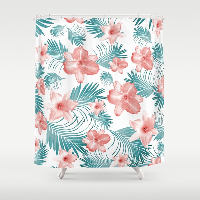 Tropical Flowers Palm Leaves Finesse #2 #tropical #decor #art #society6 Shower Curtain