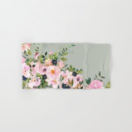 Floral Watercolor, Roses, Green and Pink Hand & Bath Towel