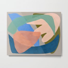 Shapes and Layers no.30 - Large Organic Shapes Blue Pink Green Gray Metal Print | Modernabstract, Blue, Flowers, Digital, Layeredshapes, Turquoise, Gouachepainting, Painting, Organicshapes, Pinkcoral 