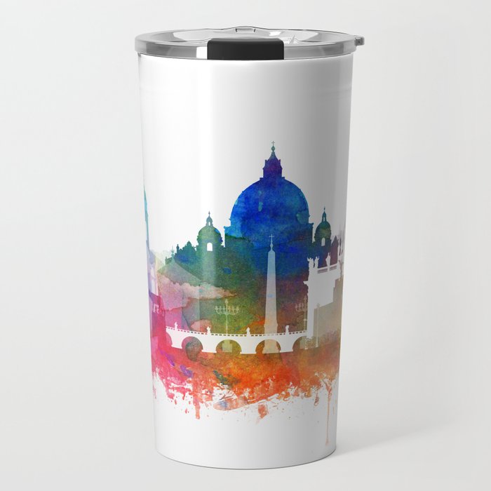 Rome Skyline Watercolor by Zouzounio Art Travel Mug