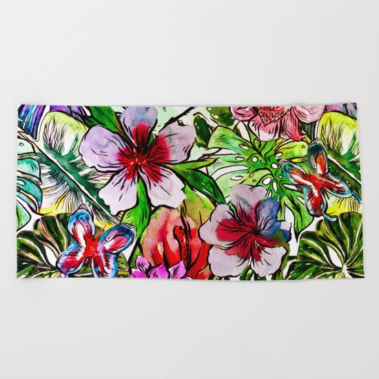 Tropical Flower Hibiscus Garden Beach Towel