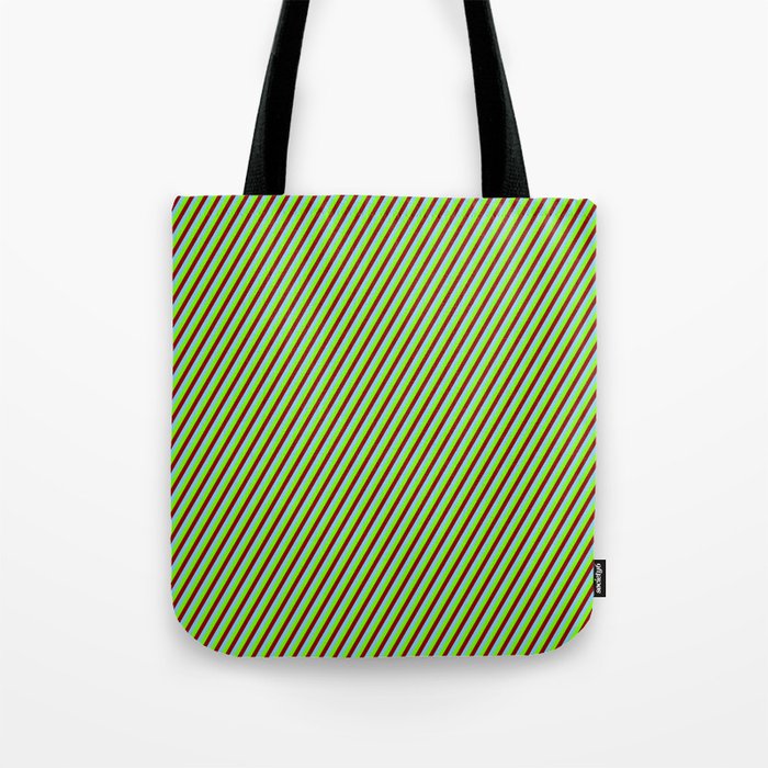 Dark Red, Sky Blue, and Green Colored Lines Pattern Tote Bag