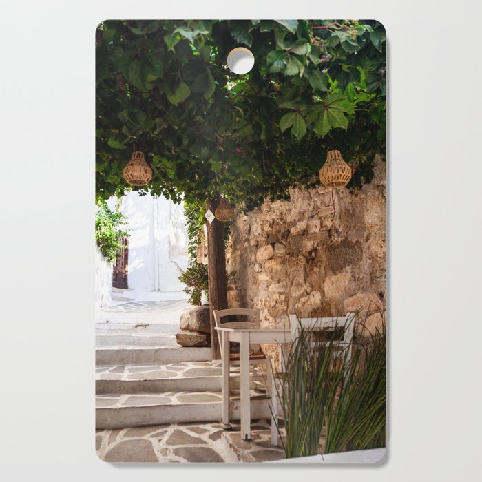 Greek Restaurant Scene | Dinner in the Mediterranean | Summer Taverna in Golden Colors | Travel Photography in Greece Cutting Board