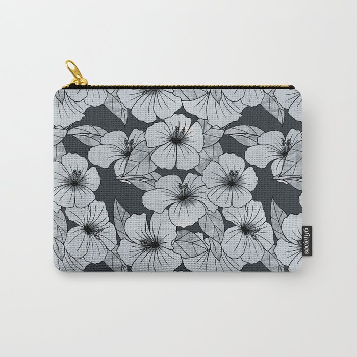 Black & White Hibiscus Floral Pattern Carry-All Pouch