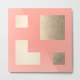 Simply Geometric White Gold Sands on Salmon Pink Metal Print