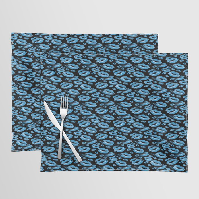 Two Kisses Collided Boyish Blue Lips Pattern Placemat